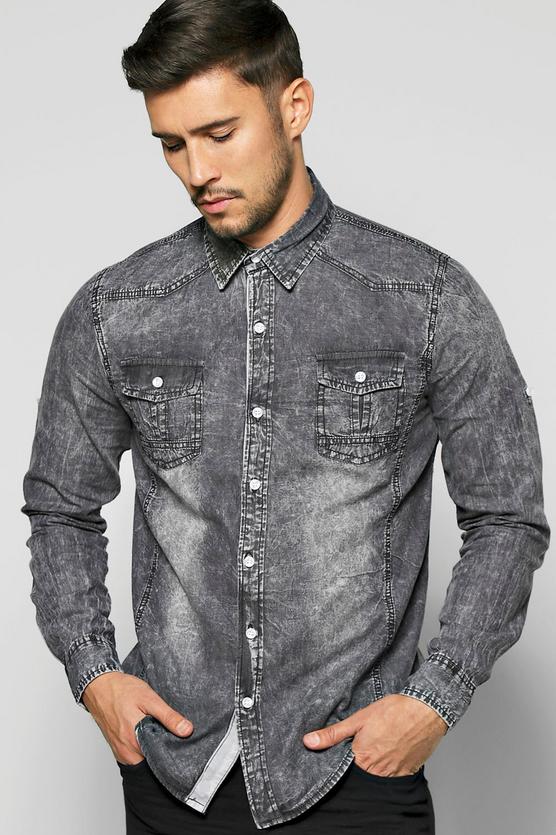 Washed Long Sleeve Denim Shirt